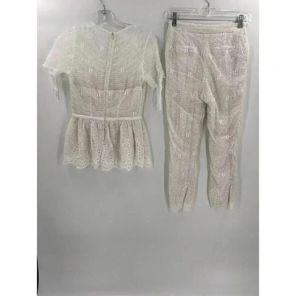 Luba by Hannah Payne Ivory Mesh Lace Peplum Babydoll Blouse SZ 0 Pants Size 4 - Picture 5 of 16